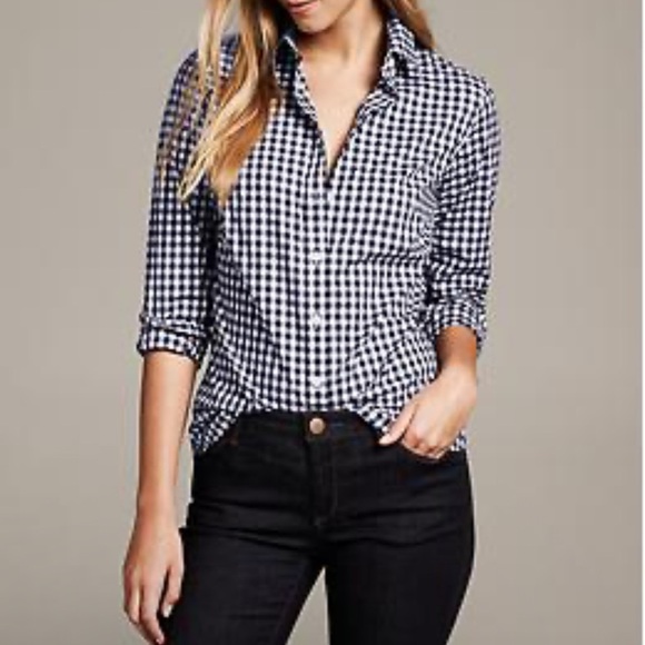Banana Republic Tops - Banana Republic | Cotton Navy/White Checkered Shirt | Button Down | size 4